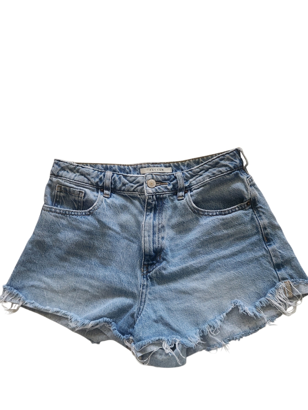 PacSun High Rise Distressed Denim Shorts Y2K Style Light Wash Approx 28 Waist